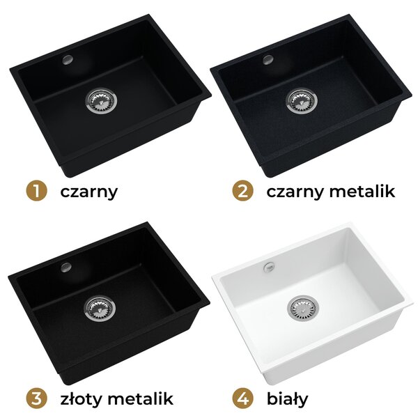 Sink Quality Crypton 60, kuchyňský granitový dřez 535x400x205 mm + chromový sifon, černá skvrnitá, SKQ-CRY.B.1KBO.60.X