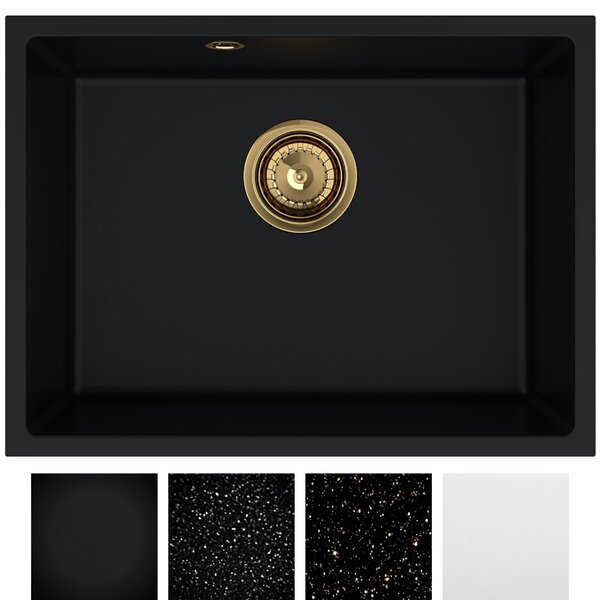 Sink Quality Crypton 60, kuchyňský granitový dřez 535x400x205 mm + chromový sifon, černá skvrnitá, SKQ-CRY.B.1KBO.60.X