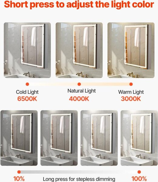 Lékařská skříňka s osvětlením - 50 x 70 cm - LED, stmívatelné - Zrcadlová skříňka - S zásuvkou - Proti kondenzaci