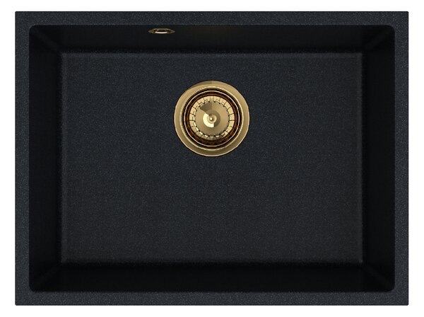 Sink Quality Crypton 60, kuchyňský granitový dřez 535x400x205 mm + zlatý sifon, černá skvrnitá, SKQ-CRY.B.1KBO.60.XG