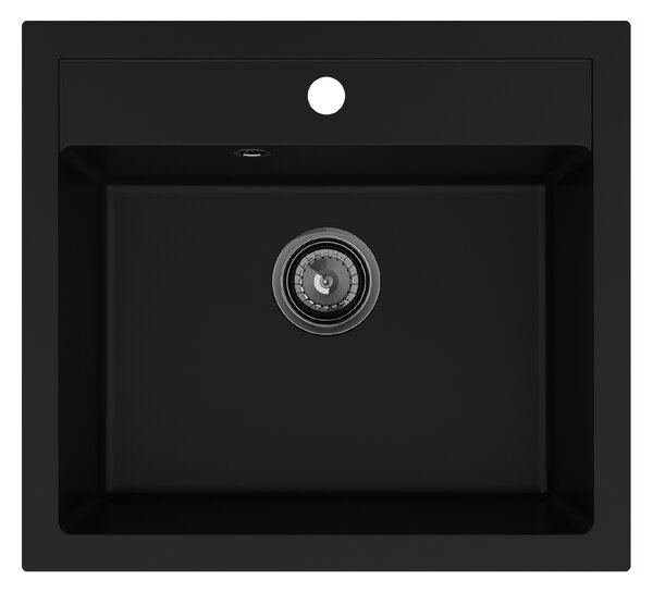 Sink Quality Ferrum, kuchyňský granitový dřez 565x510x205 mm + černý sifon, černá, SKQ-FER.C.1K60.XB