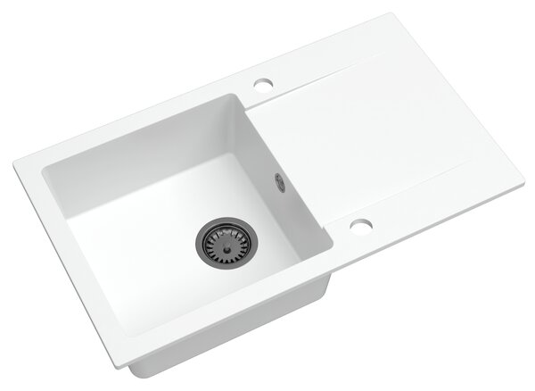 Sink Quality Ferrum, kuchyňský granitový dřez 770x450x190 mm + černý sifon, bílá, SKQ-FER.W.1KDO.XB