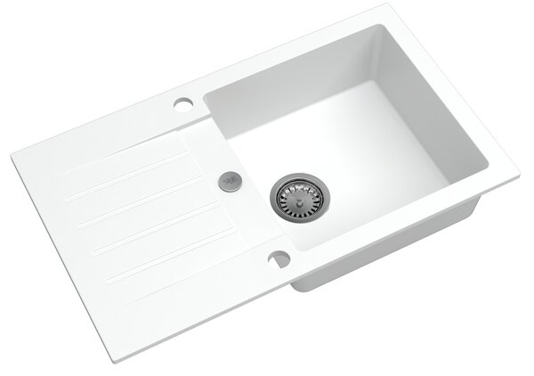 Sink Quality Natalie, kuchyňský granitový dřez 770x450x170 mm + chromový sifon, bílá, SKQ-NAT.W.1KDO.X