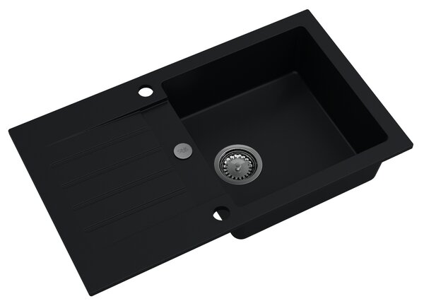 Sink Quality Natalie, kuchyňský granitový dřez 770x450x170 mm + chromový sifon, černá, SKQ-NAT.C.1KDO.X