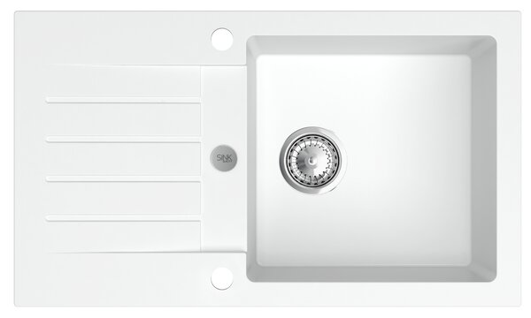 Sink Quality Natalie, kuchyňský granitový dřez 770x450x170 mm + chromový sifon, bílá, SKQ-NAT.W.1KDO.X