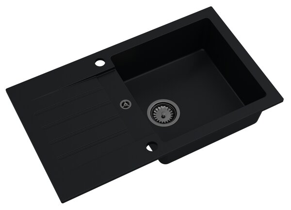Sink Quality Natalie, kuchyňský granitový dřez 770x450x170 mm + černý sifon, černá, SKQ-NAT.C.1KDO.XB