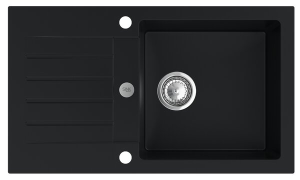 Sink Quality Natalie, kuchyňský granitový dřez 770x450x170 mm + chromový sifon, černá, SKQ-NAT.C.1KDO.X
