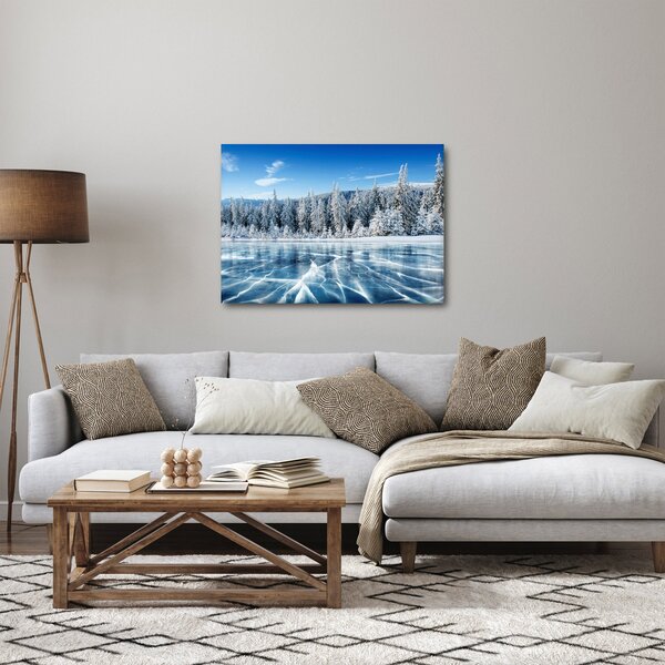 Obraz zamrzlého jezera a zasněžených stromů (70x50 cm)
