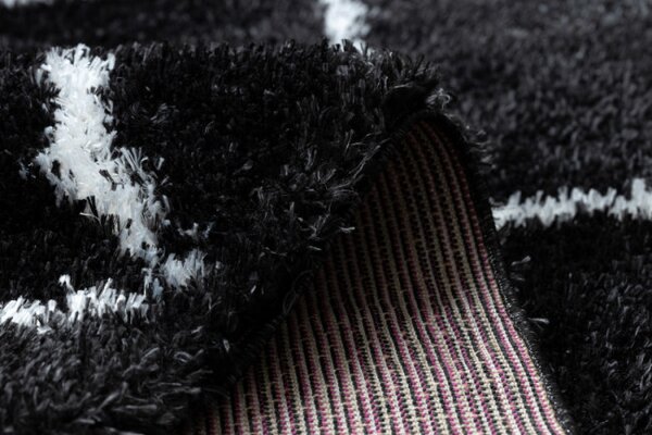 Koberec FLUFFY 2373 shaggy kratka, trellis - antracit / bílý