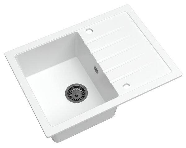 Sink Quality Titanite, kuchyňský granitový dřez 680x495x215 mm + černý sifon, bílá, SKQ-TIT.W.1KKO.XB
