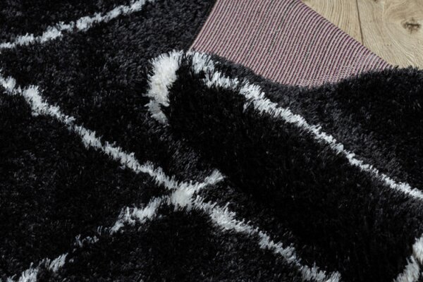 Koberec FLUFFY 2373 shaggy kratka, trellis - antracit / bílý