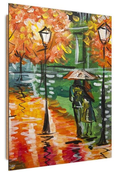 Obraz na plátně Deštivý podzim na silnici s lucernami Rozměry: 40 x 60 cm, Provedení: Panelový obraz