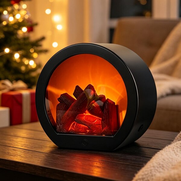 Elektrický krb s LED světlem – výkon 5 wattů – rozměry 14x21x14 cm – černý plast ABS