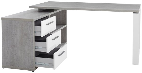 ROHOVÝ PSACÍ STŮL, šedá, vysoce lesklá bílá, 140/170/75 cm Carryhome - Rohové psací stoly