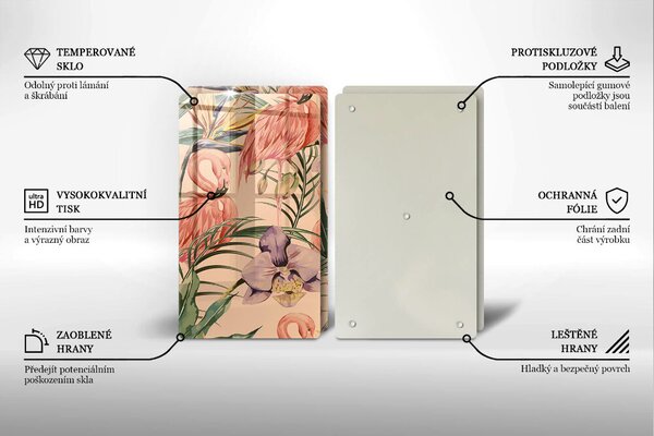 Skleněná krájecí deska Plameňáci ilustrace
