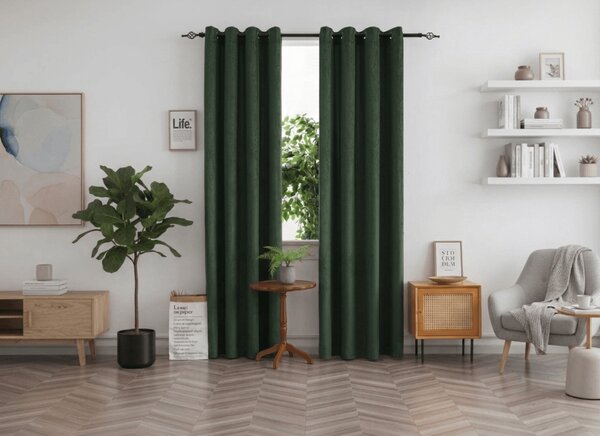 Zatemňovací závěs DUNES VELVET 140x250 cm, tmavě zelený Zavěšení: Kovové kroužky
