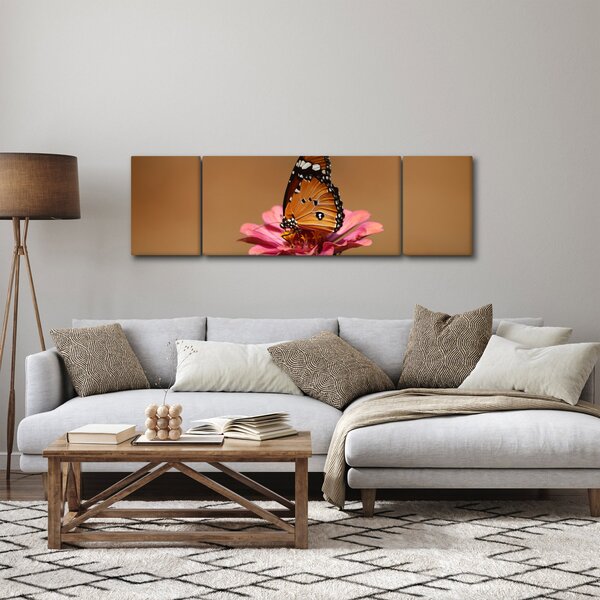 Obraz motýla na květině (170x50 cm)