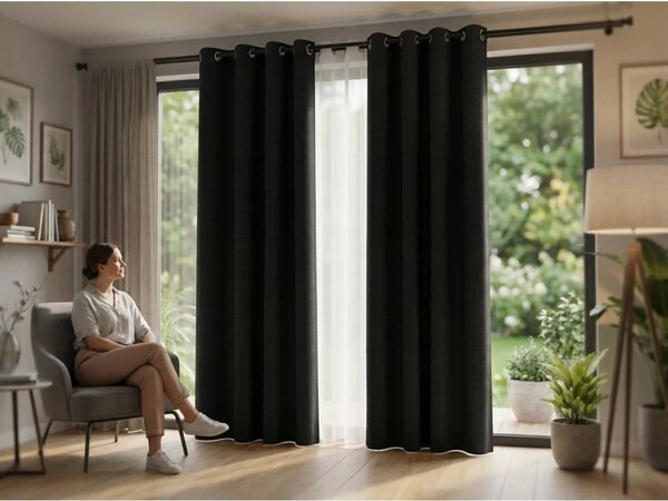 Závěs OXFORD LIGHT 140x270 cm, černý Zavěšení: Řasící páska