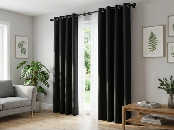 Závěs OXFORD LIGHT 140x270 cm, černý Zavěšení: Řasící páska