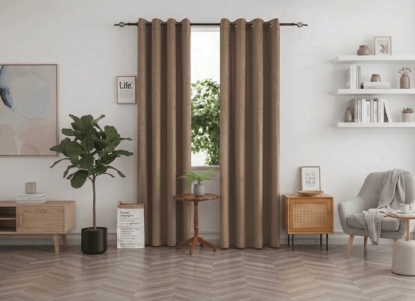 Zatemňovací závěs DUNES VELVET 140x250 cm, béžovohnědý Zavěšení: Kovové kroužky
