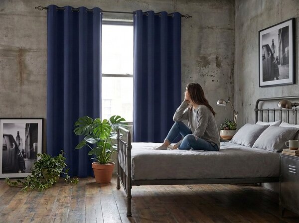 Tmavě modrý závěs OXFORD LIGHT 140x250 cm Zavěšení: Kovové kroužky