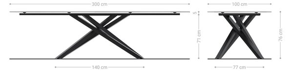 DELIFE Jídelní stůl Edge 300x100 cm keramika Laminam®Nero Greco antracitová středová podnož kříž černá