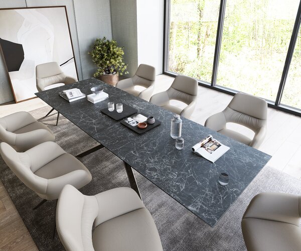 DELIFE Jídelní stůl Edge 300x100 cm keramika Laminam®Nero Greco antracitová středová podnož kříž černá