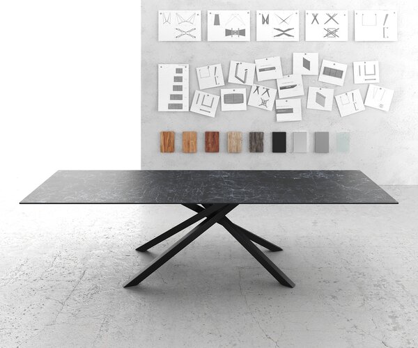DELIFE Jídelní stůl Edge 300x100 cm keramika Laminam®Nero Greco antracitová středová podnož kříž černá