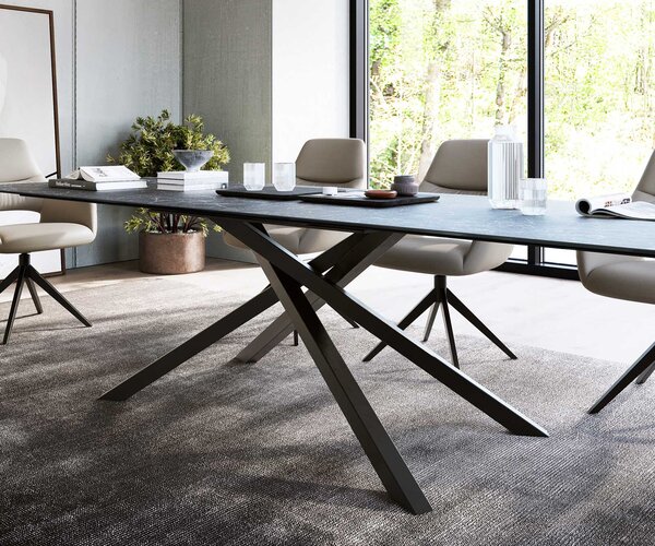 DELIFE Jídelní stůl Edge 300x100 cm keramika Laminam®Nero Greco antracitová středová podnož kříž černá