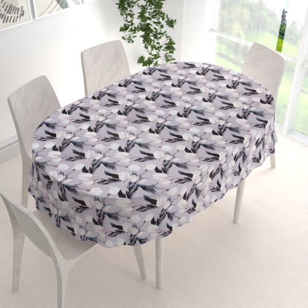 Biante Dekorační oválný ubrus PML-034 Bílé tulipány na šedém 100x140 cm