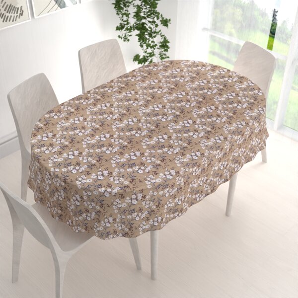 Biante Dekorační oválný ubrus PML-036 Pnoucí květiny na hnědém 100x140 cm