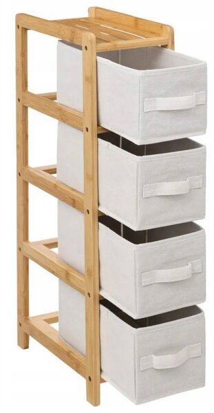 5five Simply Smart Úzký bambusový regál TIDY s 4 texitlními košíky, výš. 78,5 cm