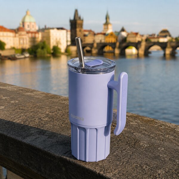 Termohrnek Umi s brčkem, 720ml, Quokka, fialový