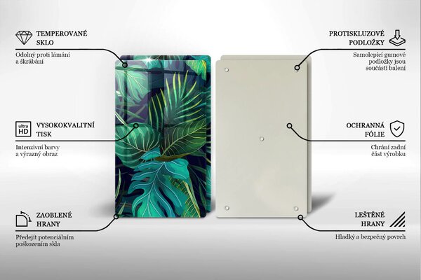 Skleněná krájecí deska Ilustrace listí džungle