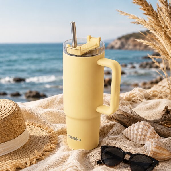 Termohrnek Vibe s brčkem, 880ml, Quokka, světle žlutý