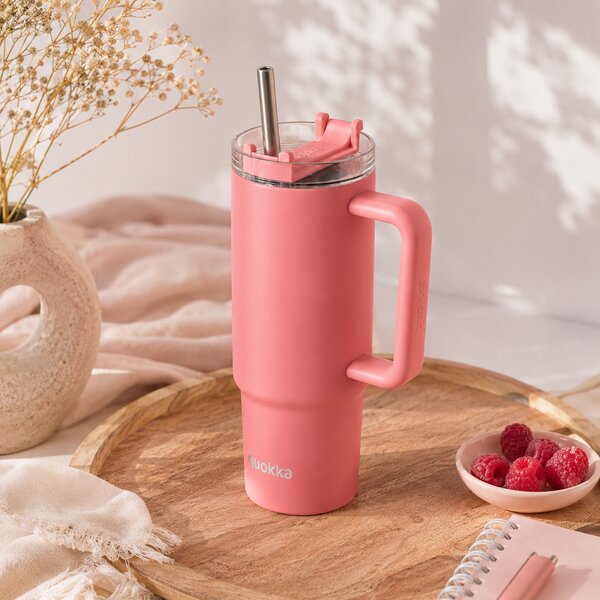 Termohrnek Vibe s brčkem, 880ml, Quokka, broskvový