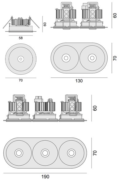 ZAHO Zapuštěné LED svítidlo SPEAKER RD60, 16W, š. 190 mm, IP44, 60° Barva: Bílá, Teplota světla: 3000K - teplá bílá, Stmívání, řízení: ON/OFF (bez stmívání)