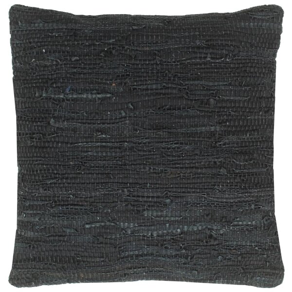 Polštář chindi černý 60 x 60 cm kůže a bavlna
