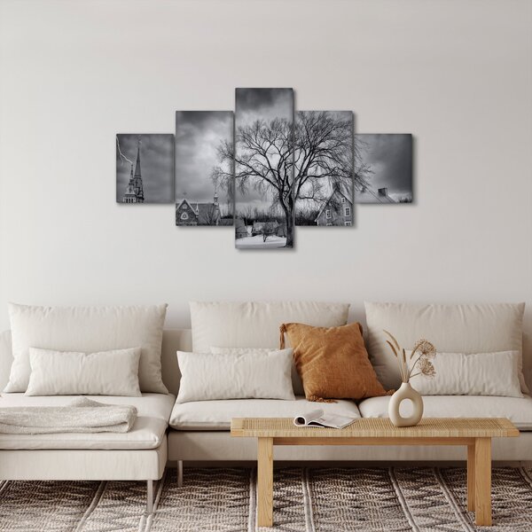 Obraz černobílé vesnice (125x70 cm)