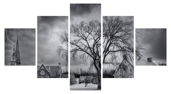 Obraz černobílé vesnice (125x70 cm)