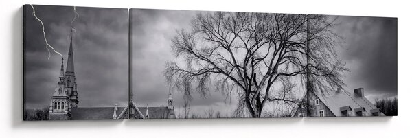 Obraz černobílé vesnice (170x50 cm)