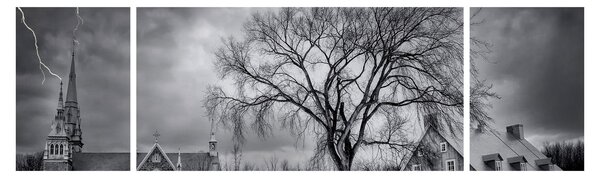 Obraz černobílé vesnice (170x50 cm)