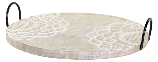 Dřevěný servírovací podnos z mangového dřeva s řezbami Tours - Ø 41cm - Chic Antique
