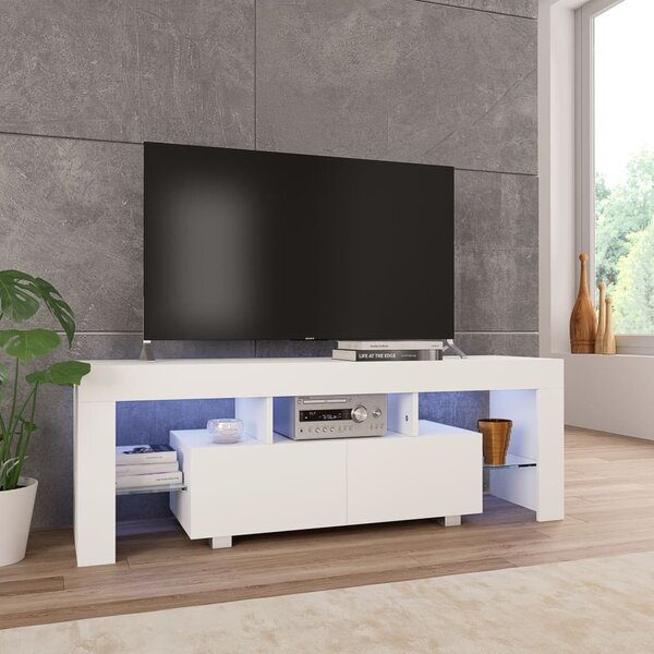 TV skříňka s LED osvětlením bílá s vysokým leskem 130x35x45 cm