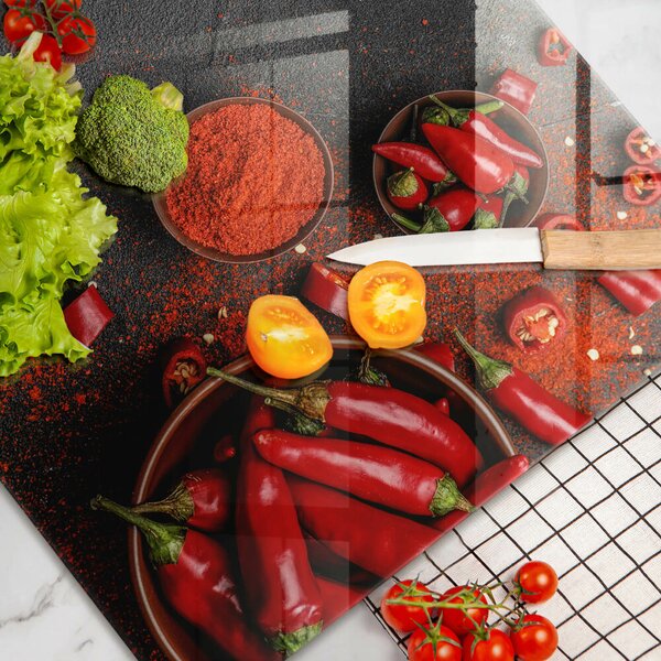 Skleněná deska za sporák Červené chilli papričky