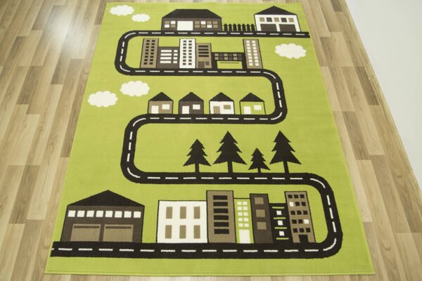 Dětský koberec Kids 534451/67955 - Uličky mezi domky, zelený