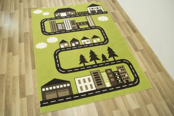 Dětský koberec Kids 534451/67955 - Uličky mezi domky, zelený