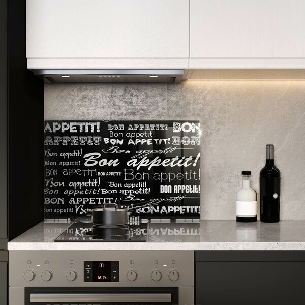 Skleněná deska za sporák Kuchyňské titulky Bon appetit