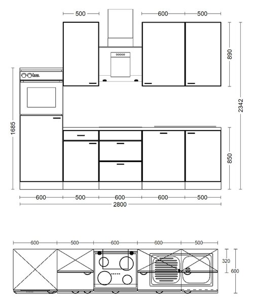 KUCHYŇSKÁ LINKA CARA 280 cm FlexWell - Online Only kuchyňské linky, Online Only
