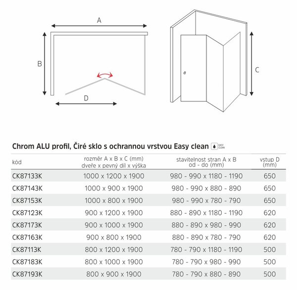 Mereo Mereo, Sprchový kout, LIMA, obdélník, chrom ALU, sklo čiré, CK87153K